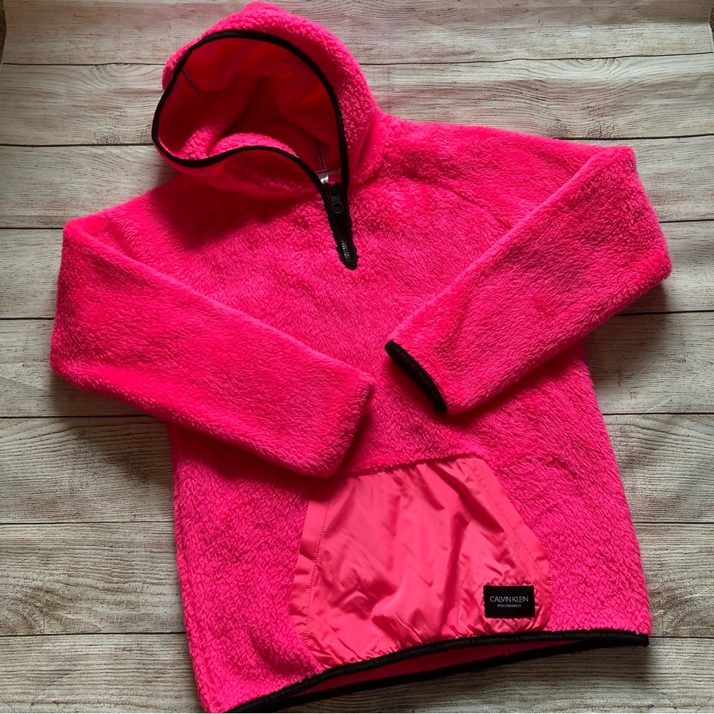 Calvin Klein Performance Fleece Sweatshirt 1/4 Zip Hoodie Girls Large 14/16 Pink